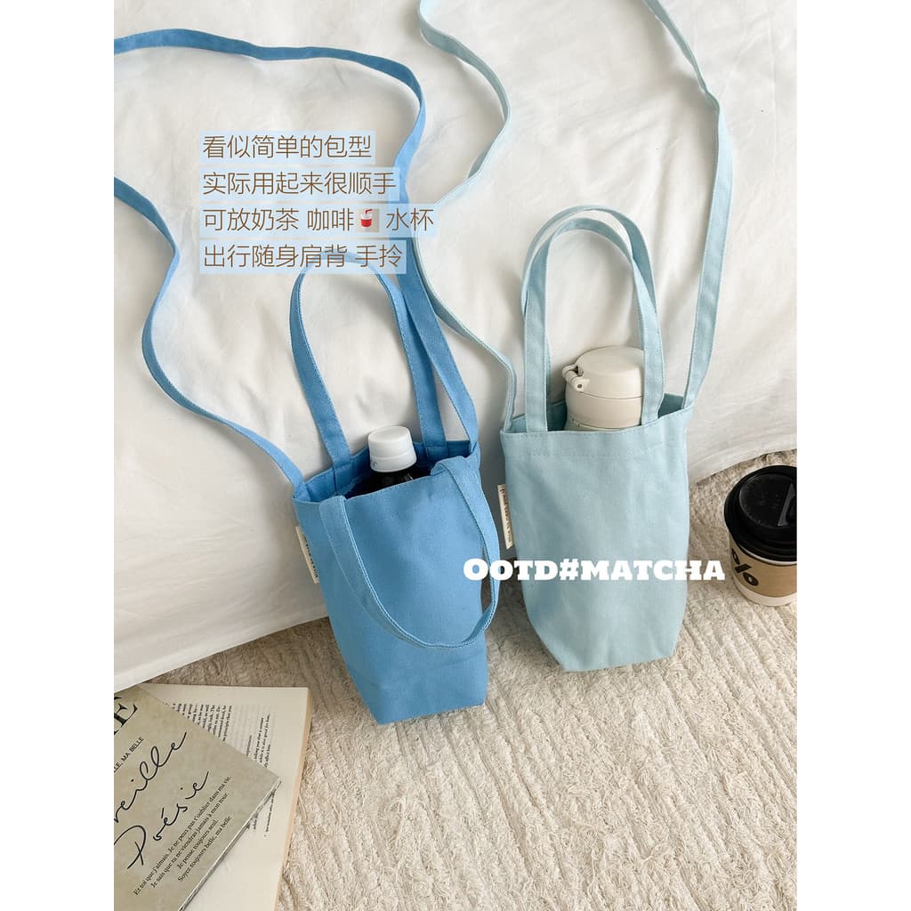 Saco de copo de água de lona mão-transporte Cross-corpo pequeno saco de pano saco de copo térmico Unisex portátil garraf