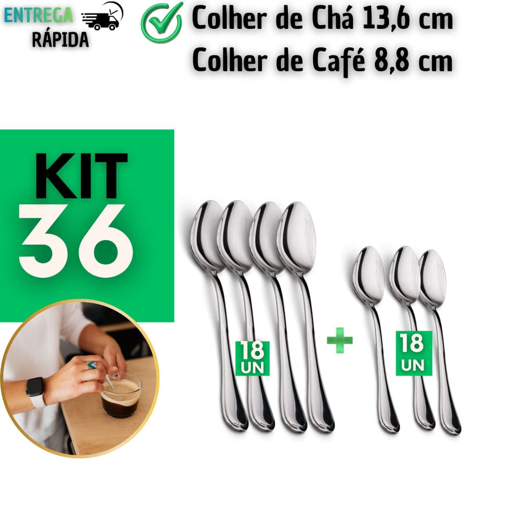 Kit 12 Colheres de Chá e Café Aço Inox Talheres para Café Sobremesa Páscoa Cozinha Restaurante