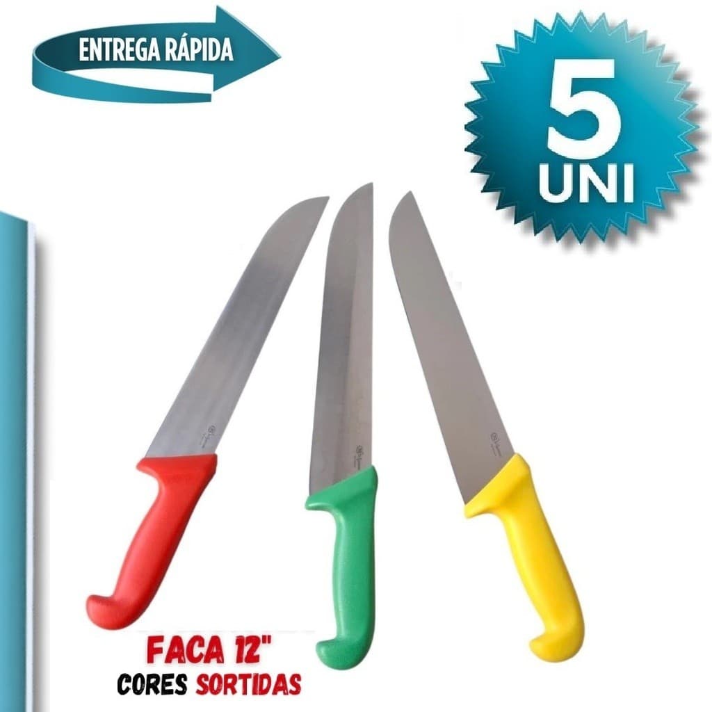 5/4/3/2/1 Unidade Faca 12" Cabo diversa cores Aço Inox Açougueiro Profissional Churrasqueiro Cozinha