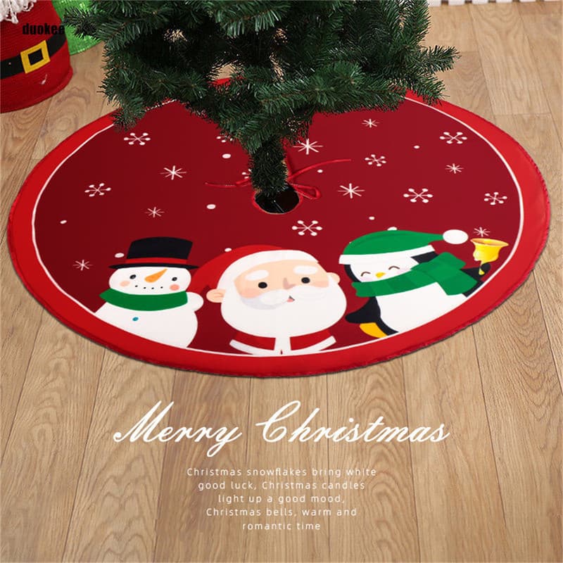 1 Pc Saia De Árvore De Natal Floco De Neve Papai Noel Vermelho Impresso Tapete Xmax Base Capa Feliz Decorações De Festa
