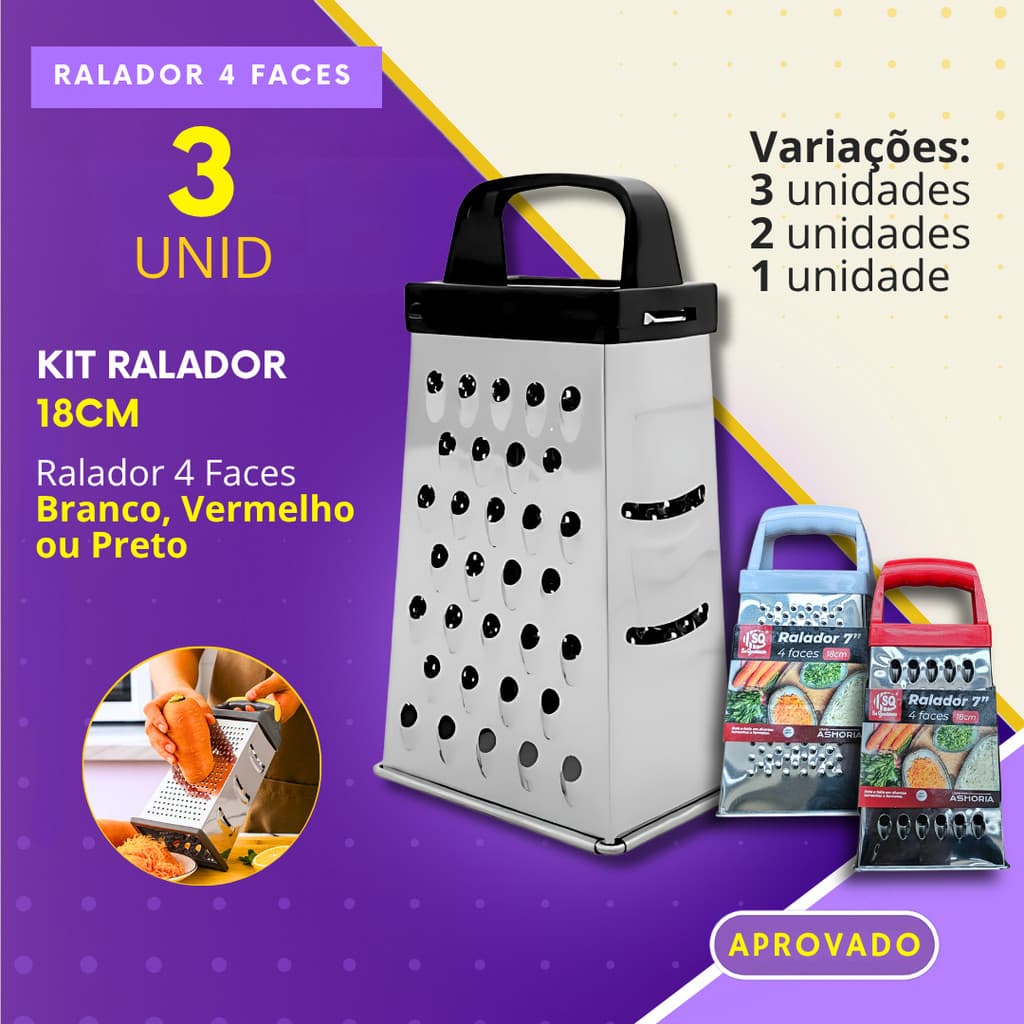 Kit 3- 2 ou 1 Ralador 4 Faces de Inox Cozinha Restaurante Rala Queijo
