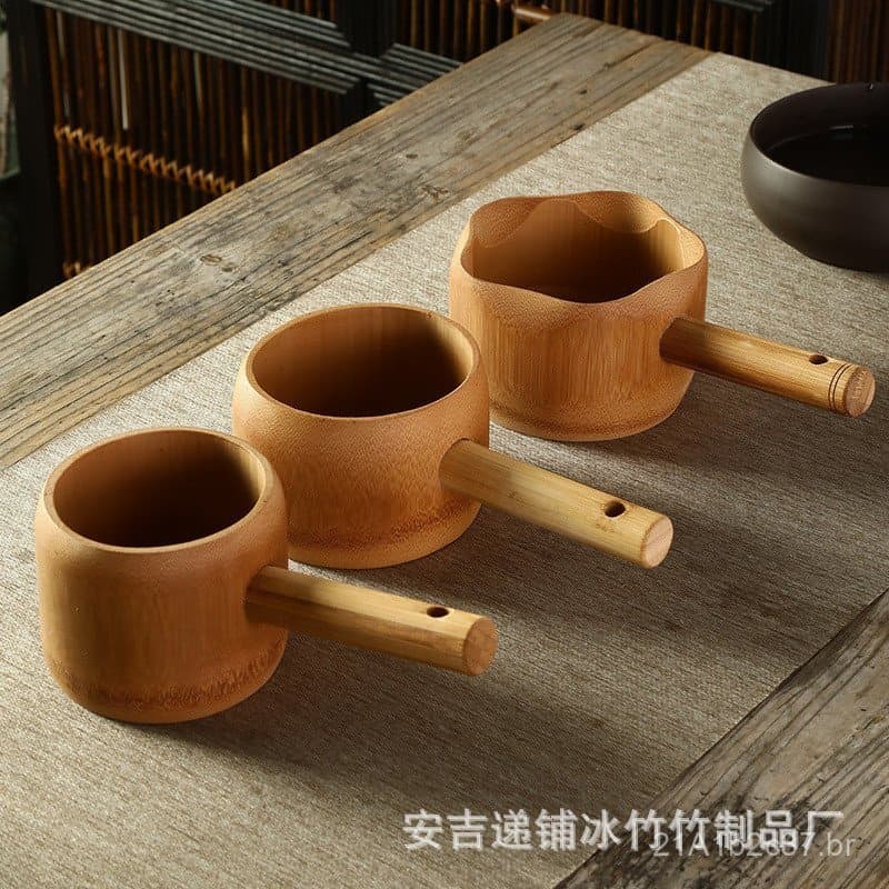 Concha de água grande de bambu natural, concha de água tradicional de bambu, colher para servir chá, concha de água de b