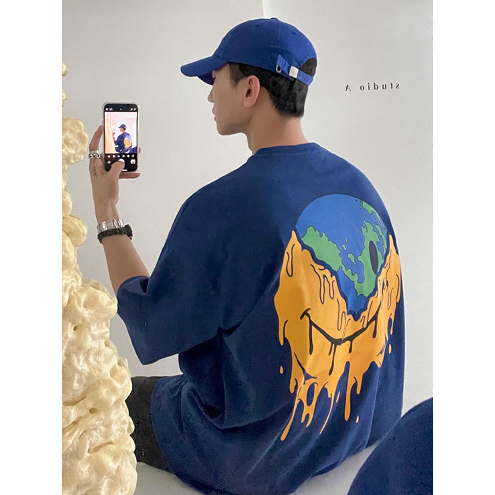 MRCYC camiseta de manga curta masculina verão estilo coreano solto Street Wear puro algodão topo dos desenhos animados i
