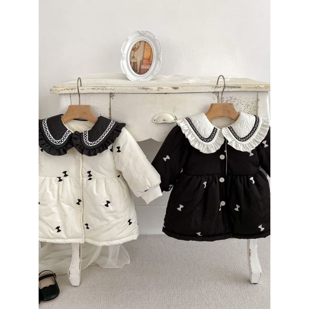 Bebê bebê inverno algodão acolchoado roupas de manga comprida topo menina lapela estilo princesa arco casaco recém-nasci