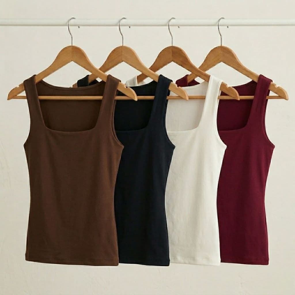 Kit 3 Regata Feminina Suplex Decote Quadrado Alça Larga Modela o Corpo Básica