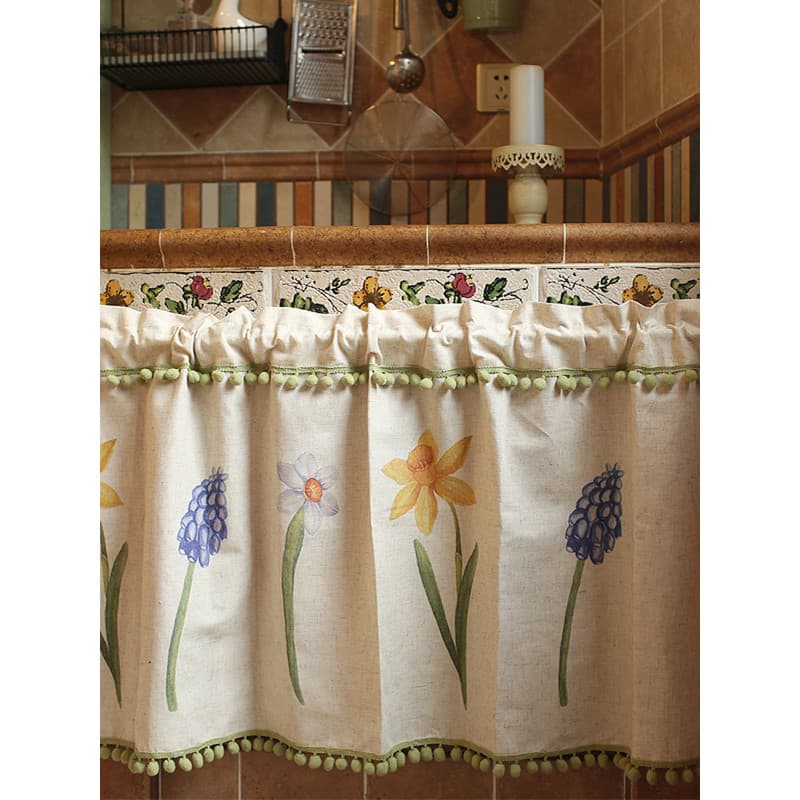 Cortina de linho de algodão nórdico Country americano meia cortina de porta cortina curta porta de armário de cozinha na
