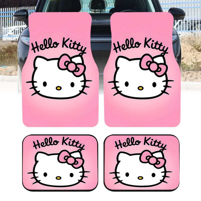 Tapetes de pés de carro impressos com tema Kitty de 4 unidades, tapetes internos de carro estilo Hyundai, adequados para