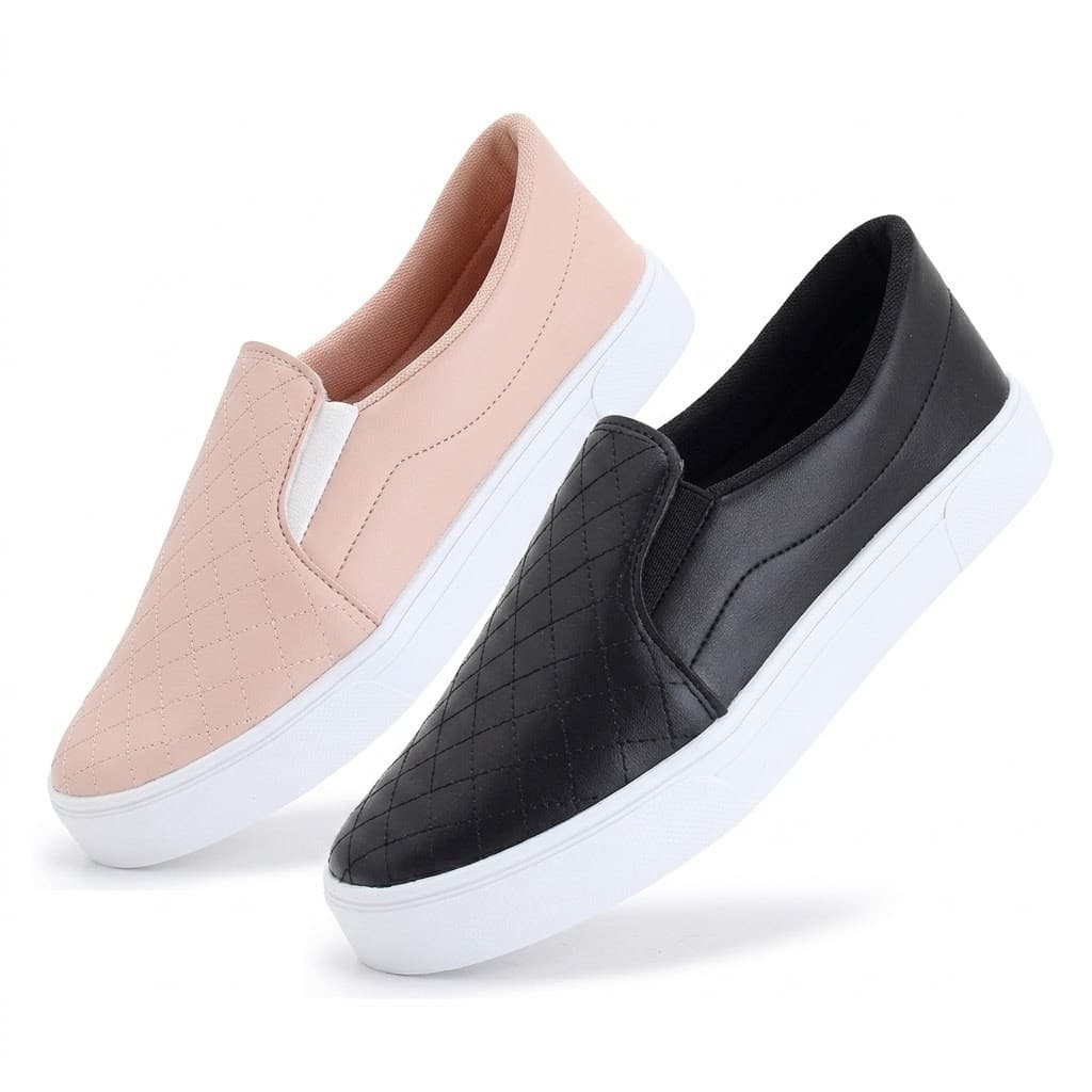 Kit 2 Tênis Feminino Slip On Sapatilha Casual Iate Calce Facil Confortavel Leve Barato Promoção Têndencia Lançamento
