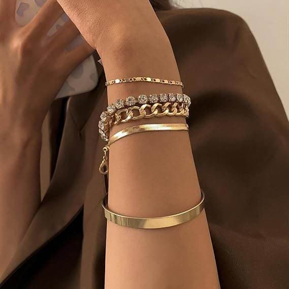 Pulseiras Douradas Femininas Elegância, Brilho e Estilo em Camadas Antialérgicas
