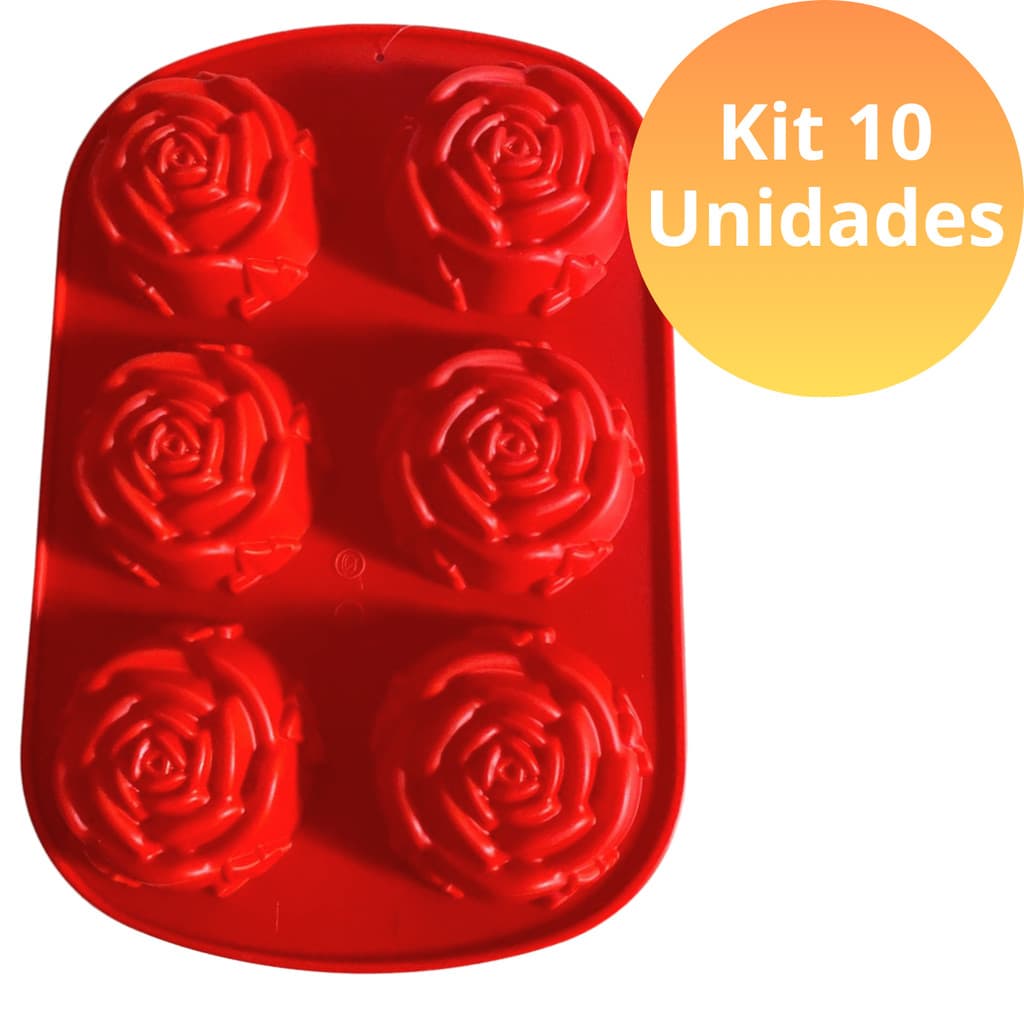Kit 10 Molde Silicone 6 Rosas Para Sabonete Artesanal Saboaria Velas Confeitaria Doces e Chocolate