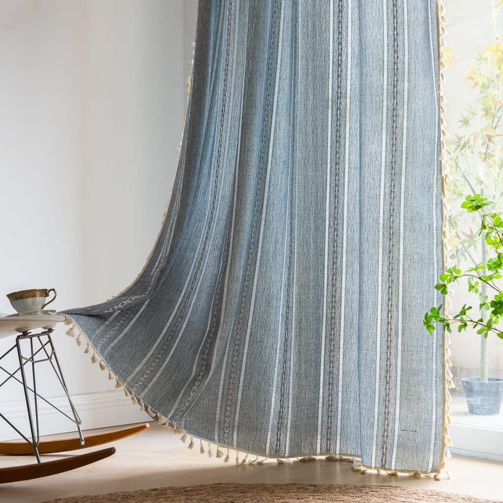 Cortinas Chiques Vintage Com Borlas Para Sala De Estar , Quarto , Decoração De Casa , Haste De Bolso , Tratamento De Jan