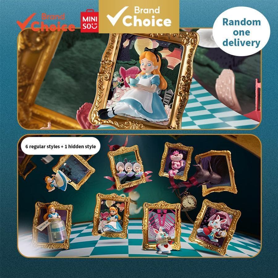 MINISO  disney galeria de arte de alice no país das maravilhas - figuras colecionáveis aleatórias de alice e coelho