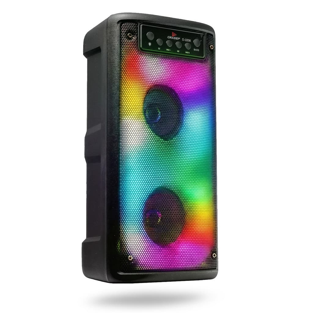 Caixa De Som Bluetooth Alto Falante 20W RMS LED RGB USB P2 SD P10  Fm MP3