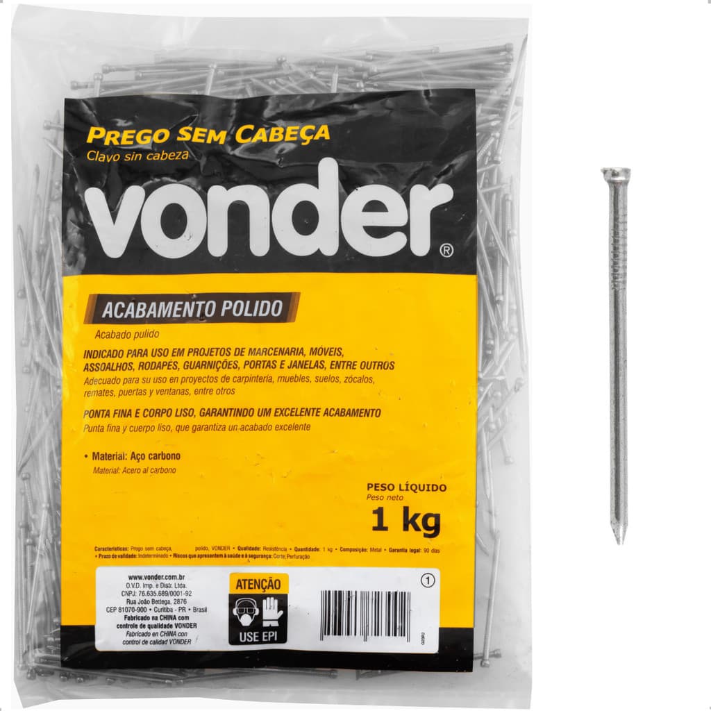 Prego sem Cabeça 13 x 18" (1.1/2 x 15") Polido 1 Kg Vonder