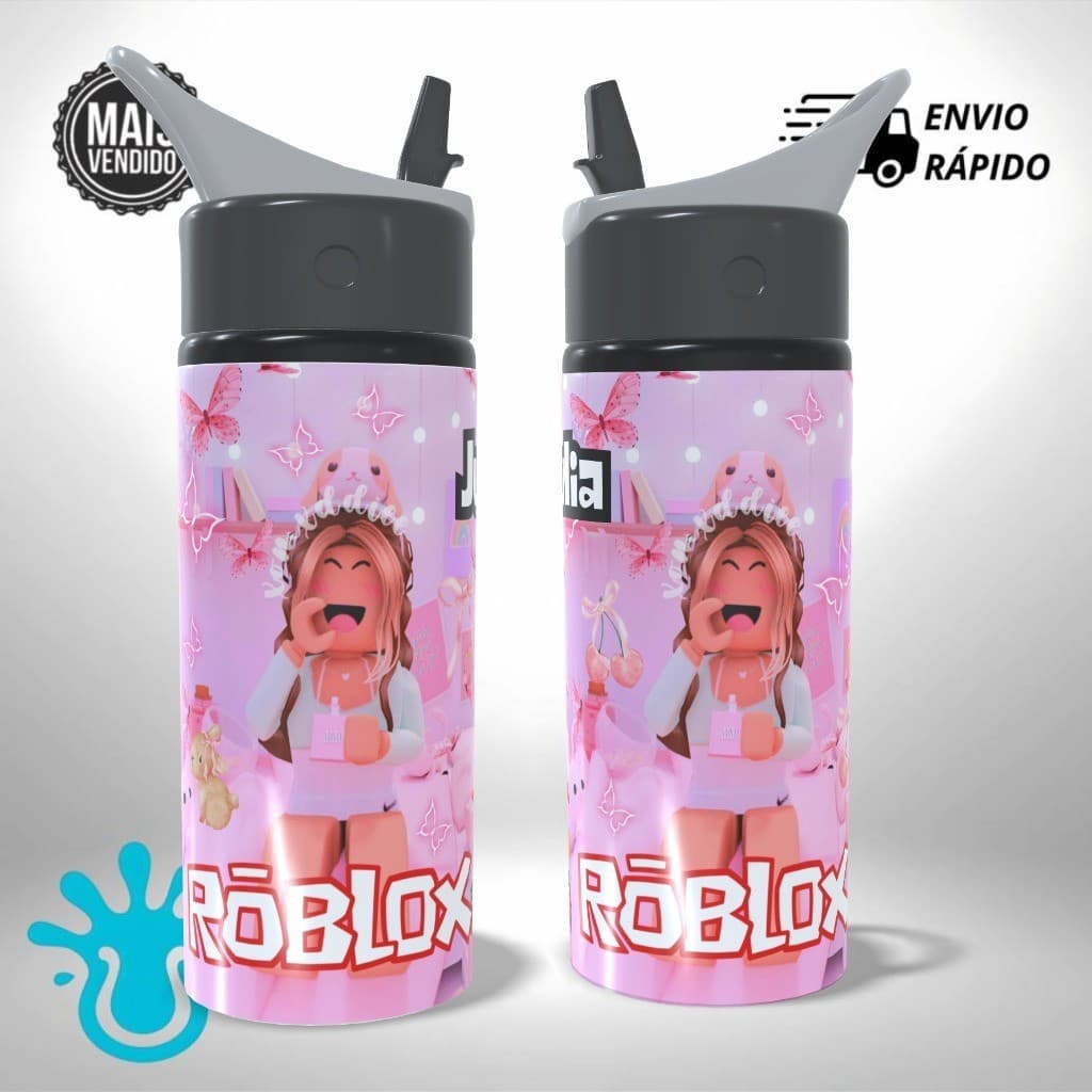Garrafa Squeeze Roblox Menina Gamer Alumínio Infantil Escolar com Nome