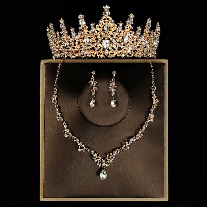 Requintado Coroa Noiva Casamento Tiara Colar Brincos Festa De Aniversário Rainha Jóias De Cabelo