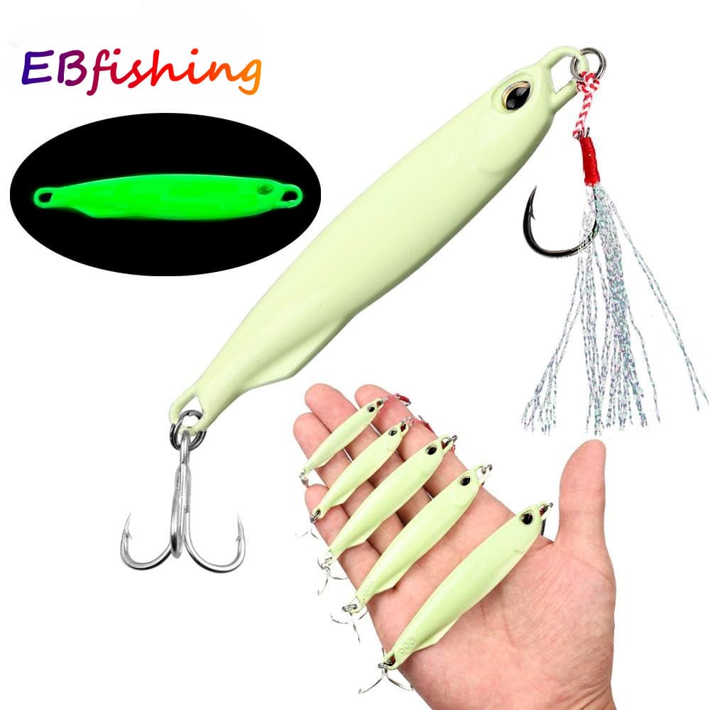 10g/15g/20g/30g/40g/60g Pesca Luminosa Metal Jig Isca De Iscas Colher Dura Com Gancho De Sangue