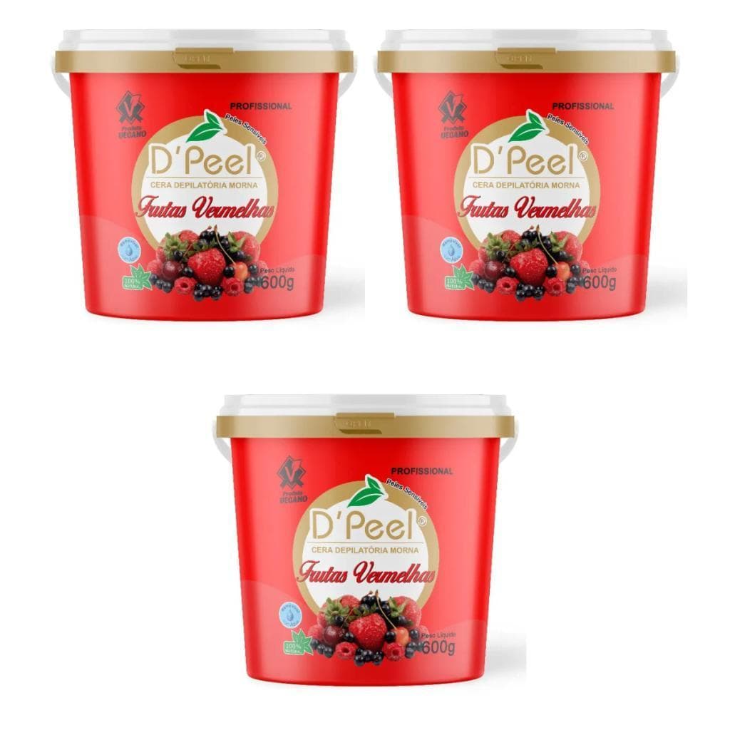 Kit 3 D´Peel Cera Depilatória Morna 600g - Frutas Vermelhas  - Reds