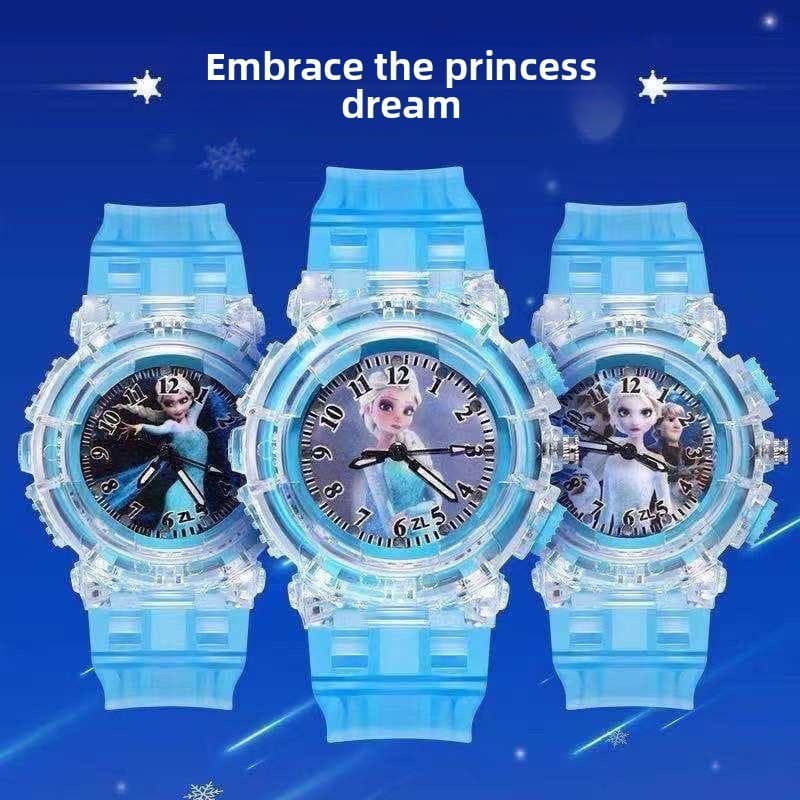 Relógio Feminino Com Brilho Eletrônico Desenho Animado Princesa Elsa