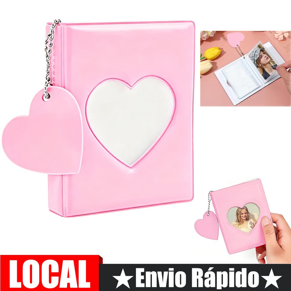 Álbum de fotos em formato de coração com espelho rosa, 11cm x 8.5cm, armazenamento de fotos, coleção de coleção, álbum d