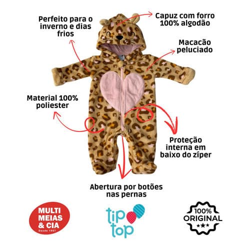 Macacão De Bichinhos Para Bebê Pelúcia Tip Top