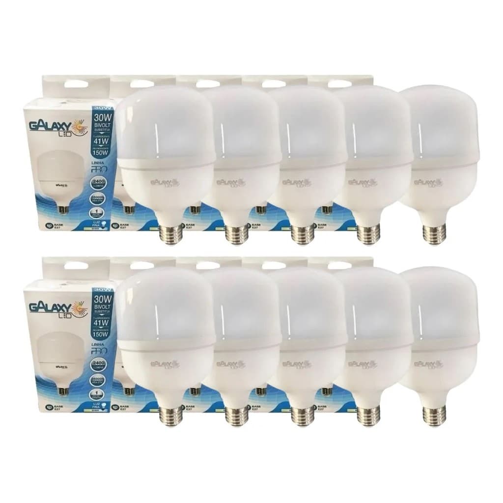 Kit 10 Lâmpadas Super Led Mini 30w E27 Bivolt 6500K Alta Potencia 2400 Lumens Ourolux