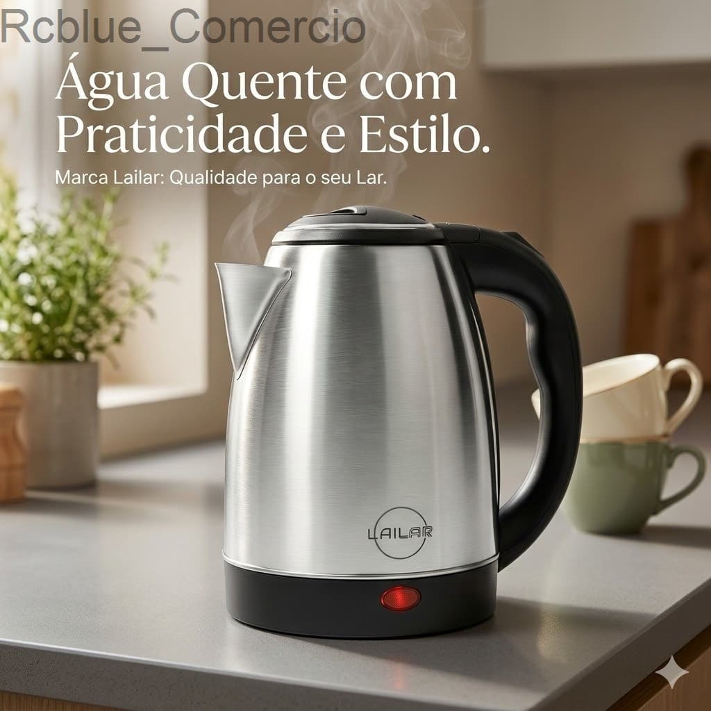 Chaleira Elétrica Inox 2 Litros Lailar – Ferve Rápido, Um Toque, Desligamento Automático