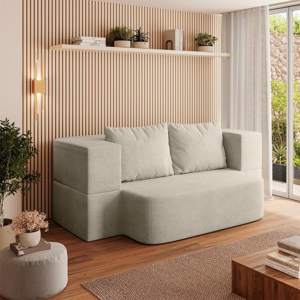 Sofá Cama Puff Modular Dobrável 1,90m Duo Boucle - Balaqui