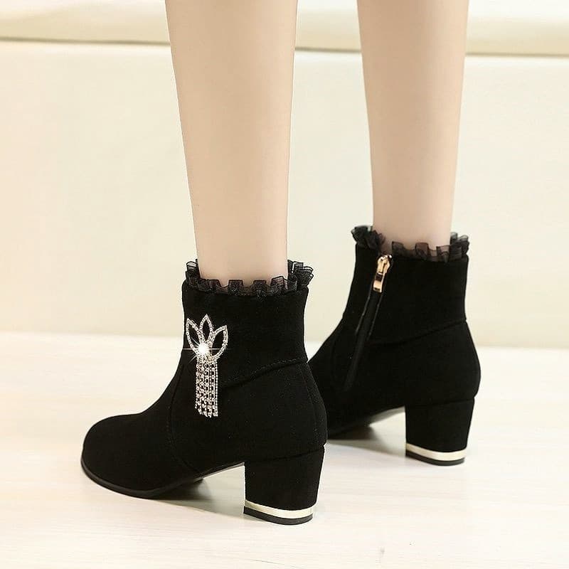 Mulheres sapatos femininos 2026 primavera outono novo estilo salto grosso botas únicas femininas botas curtas inverno ma