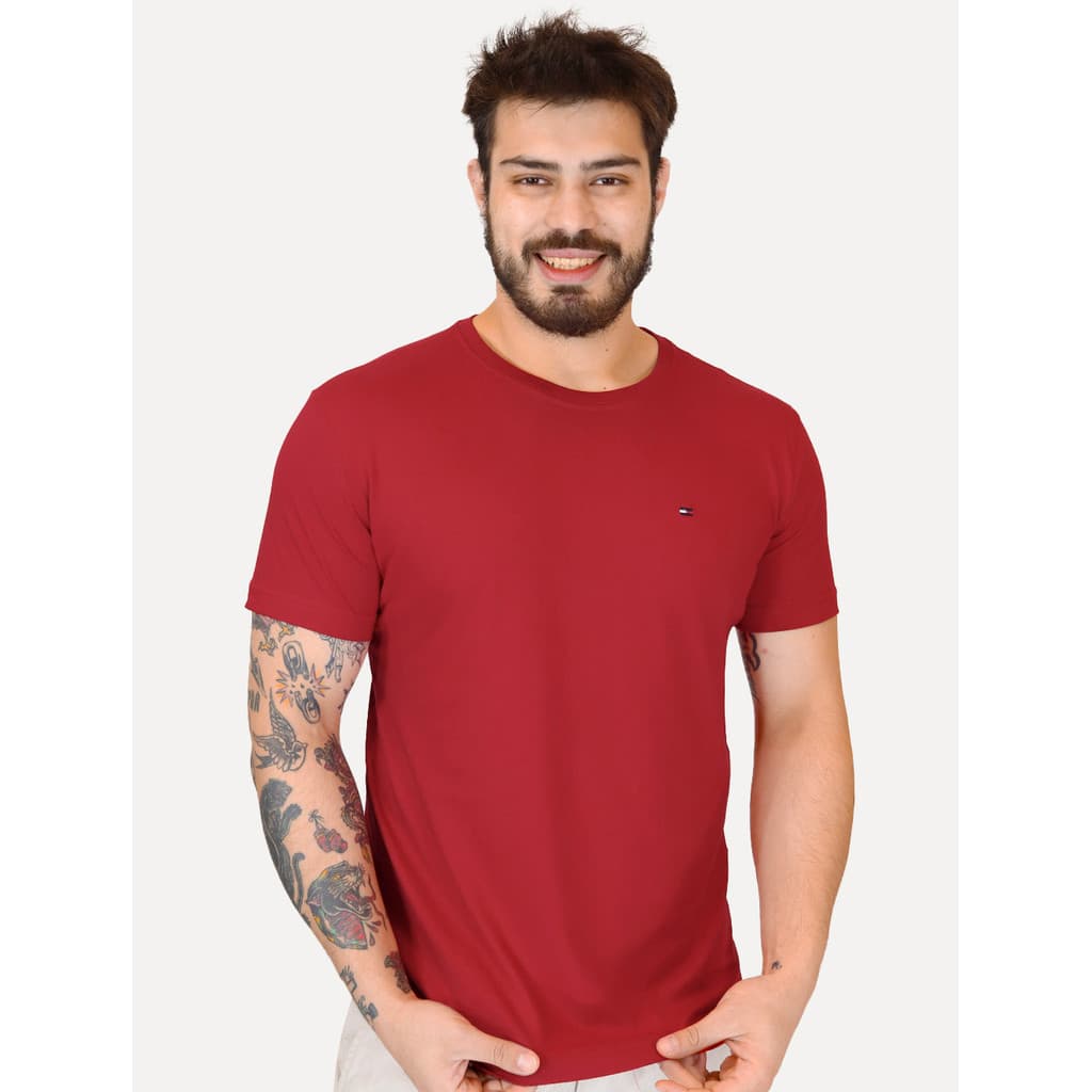 Camiseta Tommy Hilfiger Original Masculina Essential Cotton Vermelho Escuro