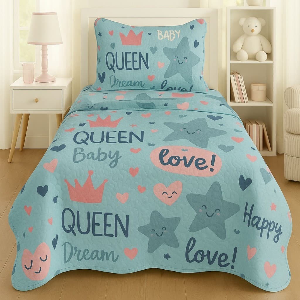 Kit Cobre Leito Infantil Solteiro 2 Peças Boutis Matelado Estampado Menina Menino