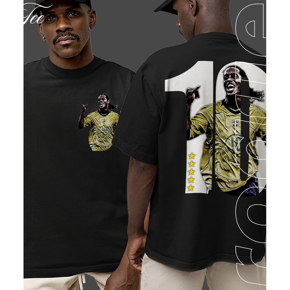 [Camiseta Vintage Masculina Algodão]HYP Camiseta Basica e OVERSIZED Ronaldinho Gaúcho Futebolista Brasileiro Camisa 10 T