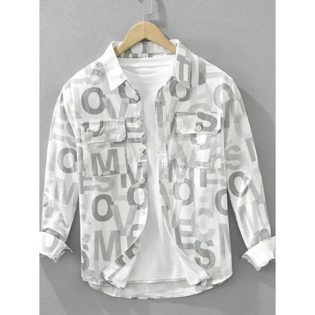 Carta única impressa camisa de manga comprida masculina primavera outono High-End na moda completa impressa camisa de al