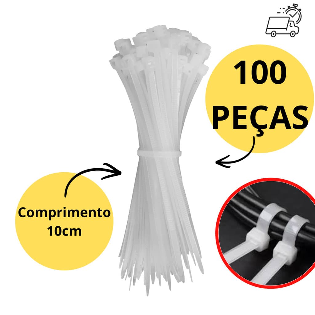 Kit 100 Abraçadeira Nylon Cinta Plástica transparente 10cm