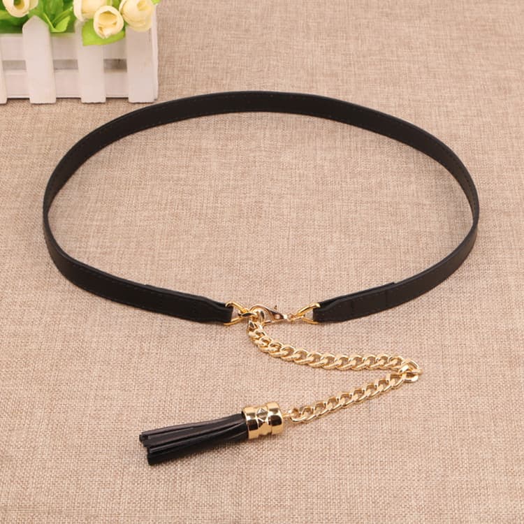 F Primeira Camada de Couro Corpo Nu Cinto Fino Vestido Decorativo Feminino Borla Corrente de Cintura de Couro Genuíno Ve