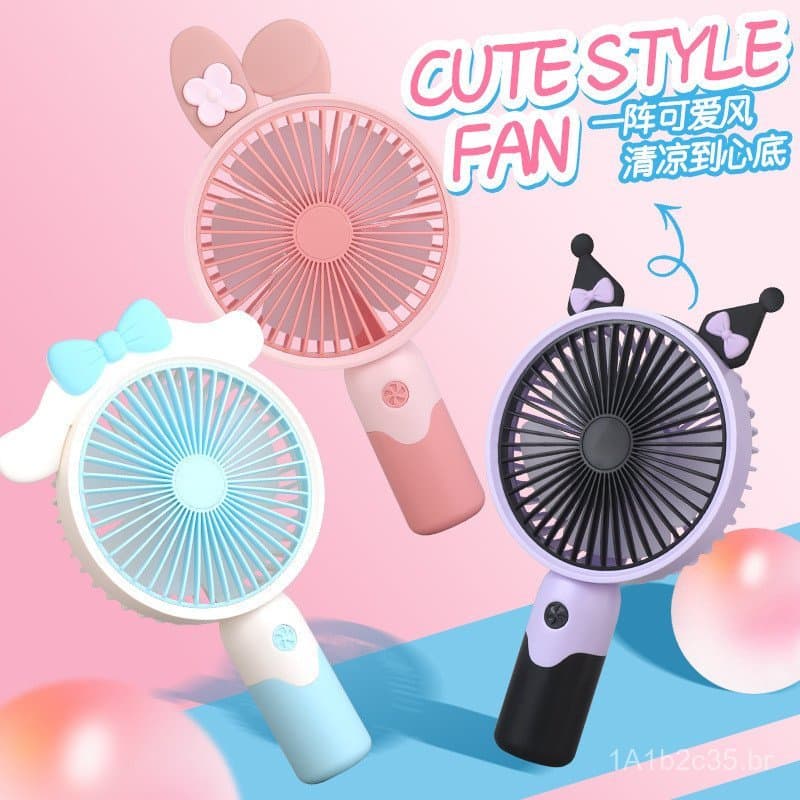 Novo e popular ventilador portátil USB, ventilador elétrico portátil de desenho animado para uso externo, mini ventilado