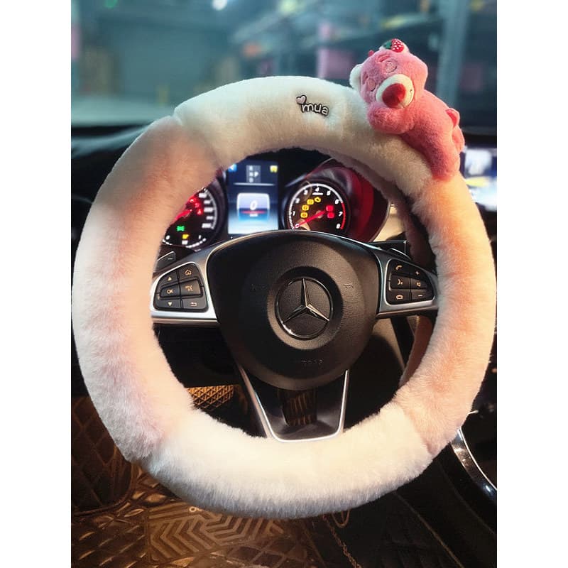 Capa de volante do carro feminino outono inverno quente aquecimento pelúcia bonito urso quatro estações Universal Anti-d