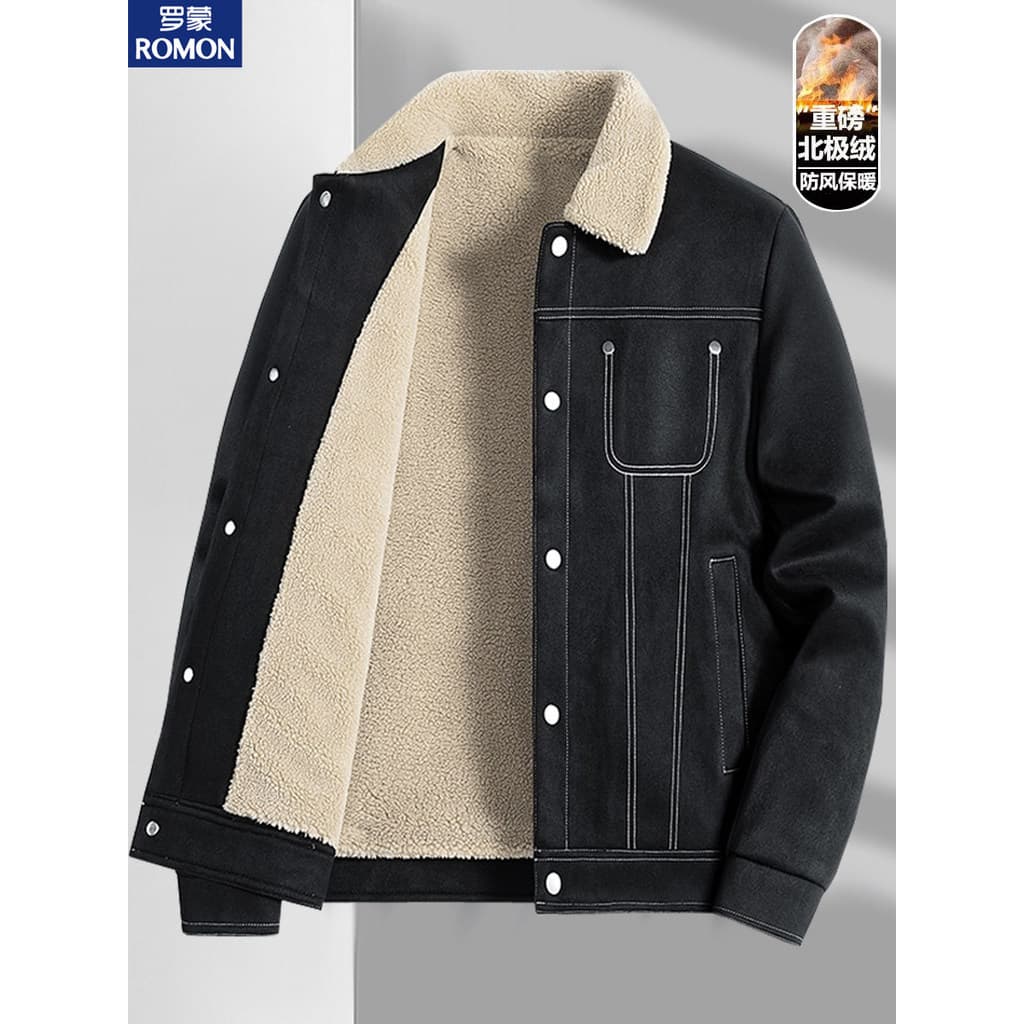 Lomon jaqueta masculina outono inverno lapela camurça superior velo engrossado quente cordeiro velo High-End jaqueta Cas