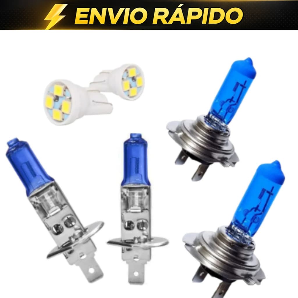 Kit de Lampada Super Branca para Farol e Lanterna H7 + H1 + Pingão T10 (1 Par de Cada Modelo)