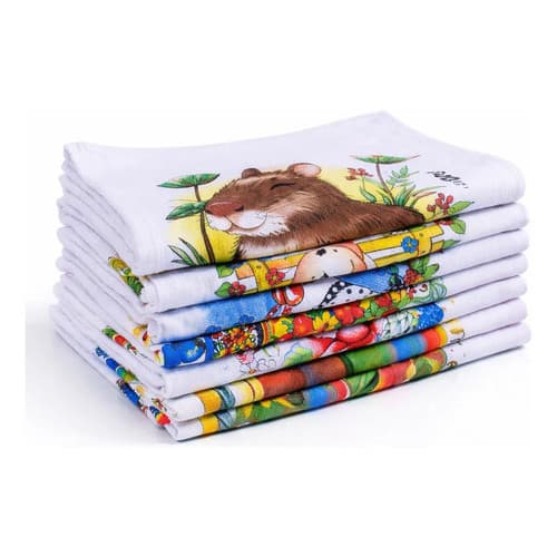 Kit 10 Pano De Prato Premium Estampado Extra Grande 83x43cm Branco Estampas Sortidas