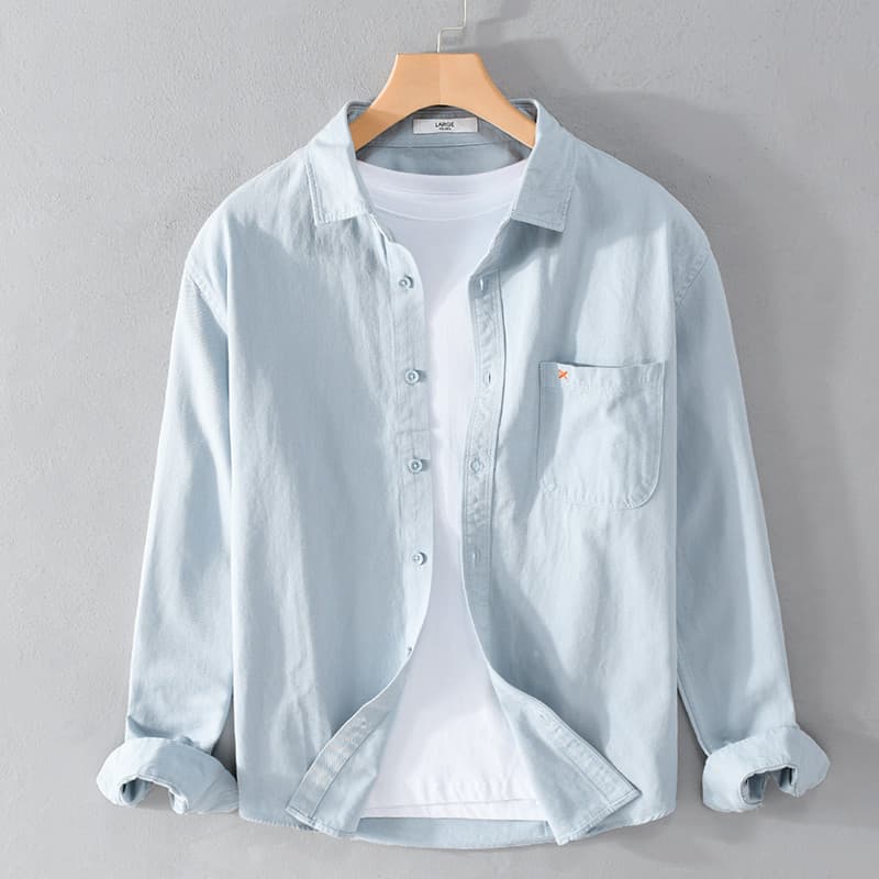 Camisa masculina de algodão puro all-match camisa de manga comprida masculina japonesa Casual outono cor sólida primaver