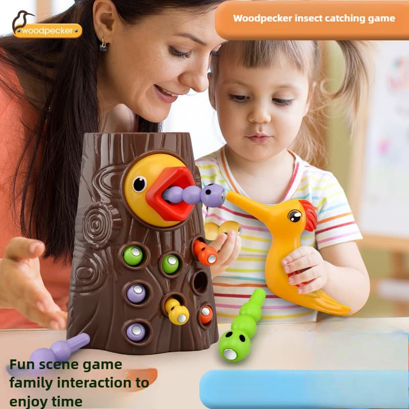 Brinquedo Magnético Pica-Pau Montessori Apanha Insetos Minhocas Jogo Pesca Coordenação Para Bebe