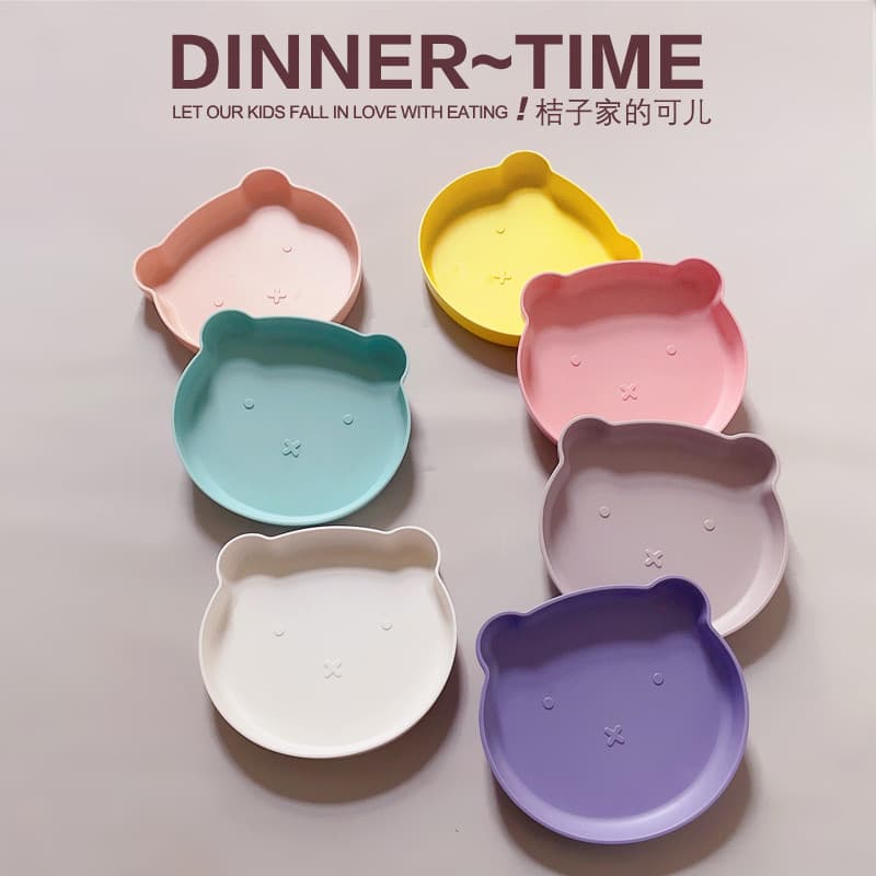 Prato de jantar infantil de urso de desenho animado, prato de suplemento alimentar para bebê, macarrão, comida, bolinho,