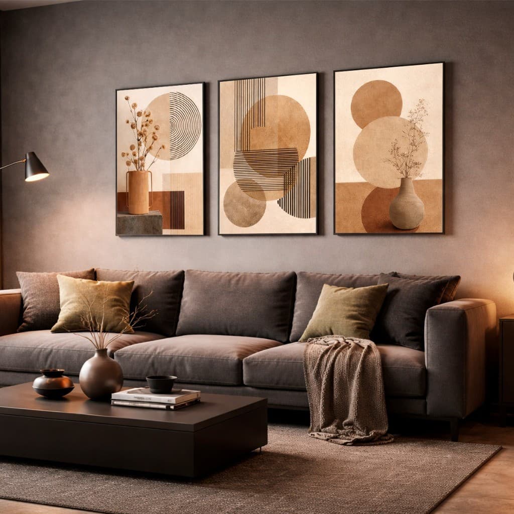 Kit 3 Quadros Decorativos De Parede Geométricos Moderno 50X90