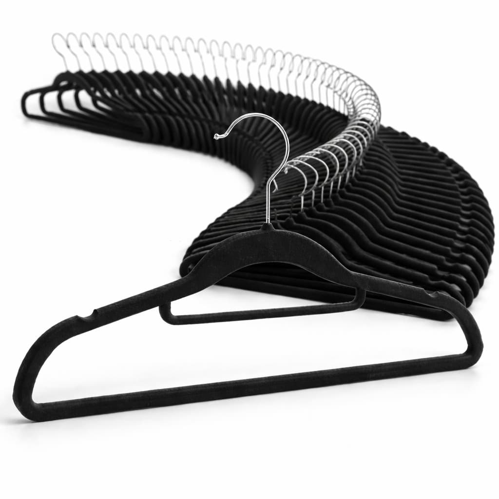 Cabide de Veludo 42cm Adulto Com Gravateiro 40 Pecas Antiderrapante - Preto