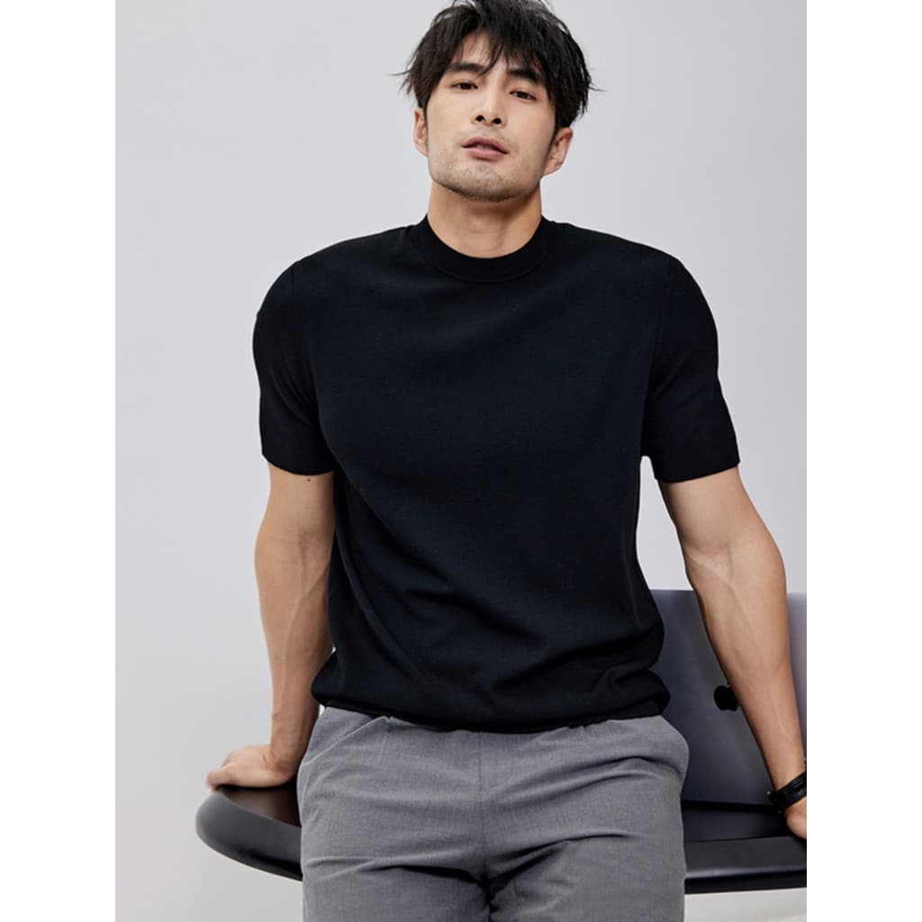 Americano Retro outono malhas de manga curta masculino Wear marca elegante camisa de fundo fino moda Casual em torno do