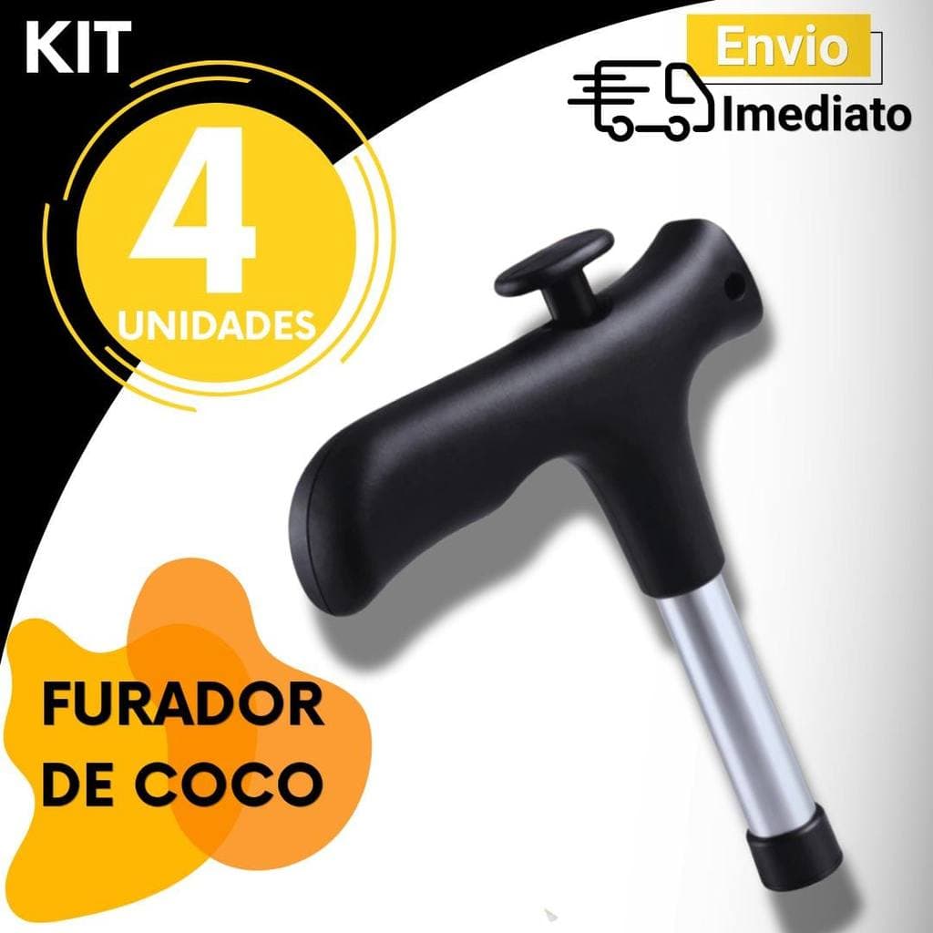 Furador de Coco Inox com Cabo Plástico  1 Unidade ou 2 3 4 Unidades Seguro Higiênico 13x10cm