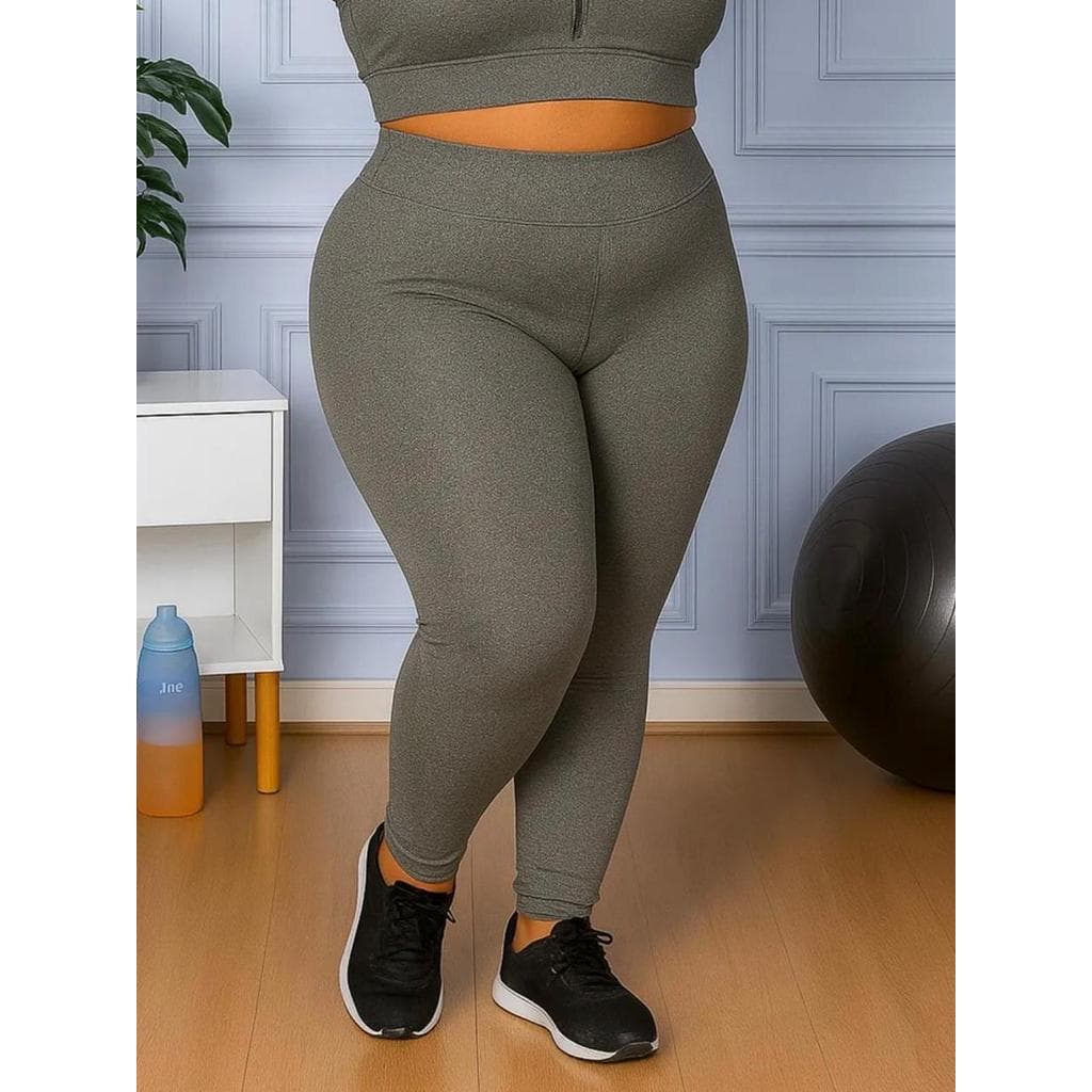 Calça Legging Plus Size Em Suplex Cintura Alta Zero Transparencia Nas Cores Preto E cinza Treino Fitness Casual Confira