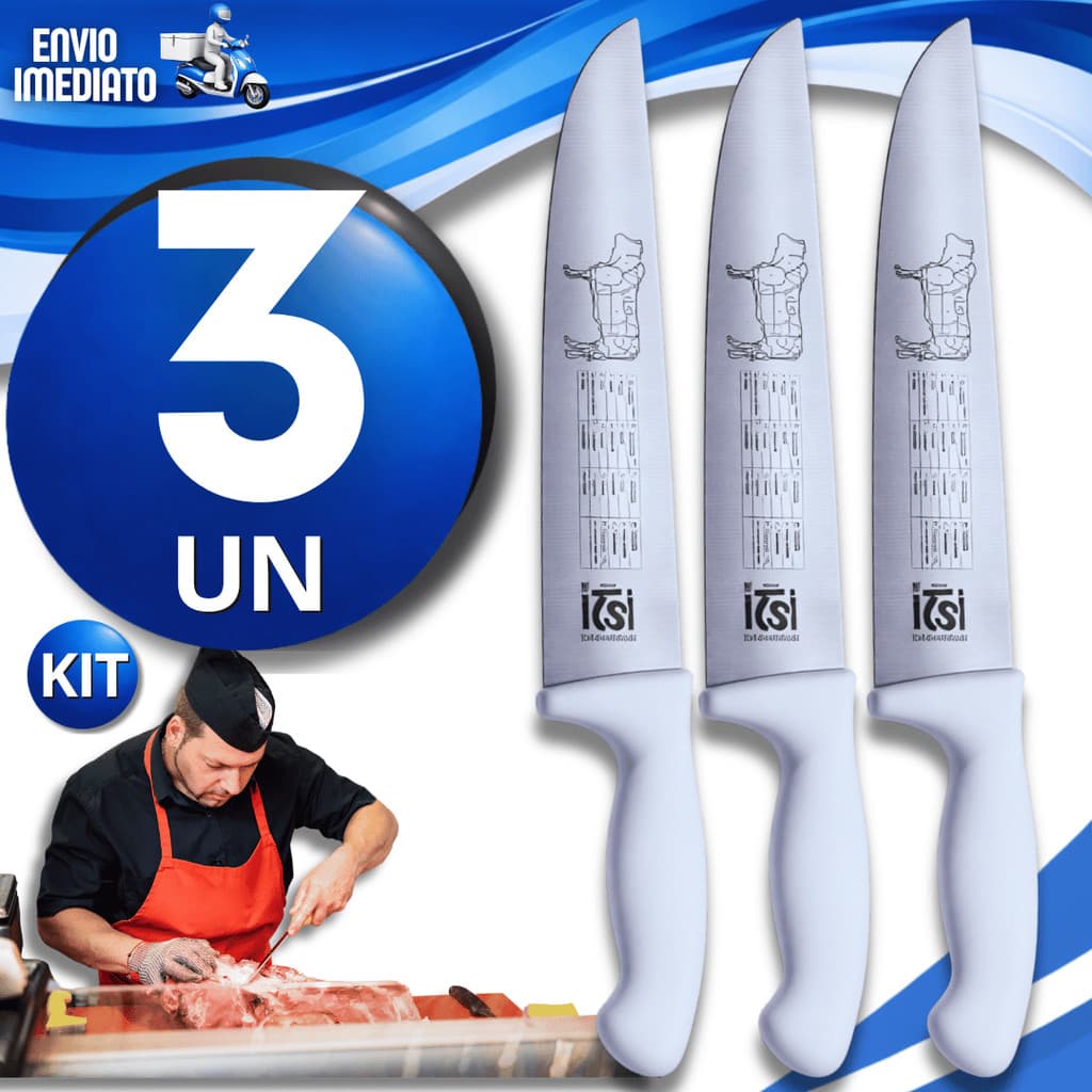 Faca Profissional Carnes 10” Aço Inox Cabo Branco Cozinha Churrascaria Açougue Utilidades