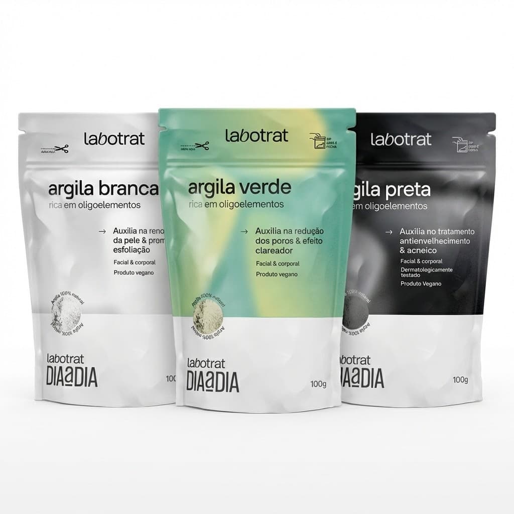 Kit 3 Argilas Mascara Facial Skin Care Preta Antiacne + Argila Branca Esfoliante + Argila Verde Controle Oliosidade